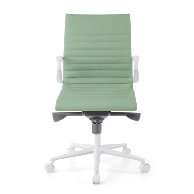 fauteuil de direction blanc vert dossier bas structure blanche simil cuir accoudoirs fixes 3