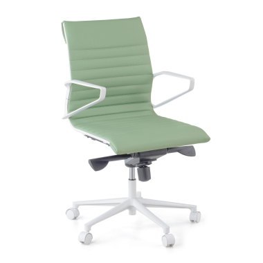 fauteuil de direction blanc vert dossier bas structure blanche simil cuir accoudoirs fixes 1