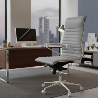 fauteuil de direction blanc gris dossier haut structure blanche simil cuir accoudoirs fixes 2