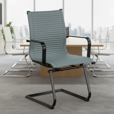 chaise de conference gris structure noire similicuir simil cuir accoudoirs fixes 2