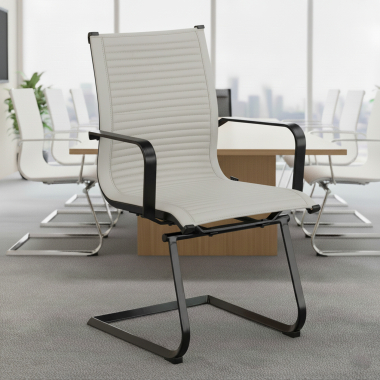 chaise de conference blanc structure noire similicuir simil cuir accoudoirs fixes 2