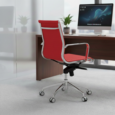 fauteuil de bureau rouge structure chromee similicuir simil cuir accoudoirs fixes 2