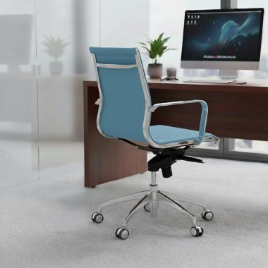 fauteuil de bureau bleu ciel structure chromee similicuir simil cuir accoudoirs fixes 2