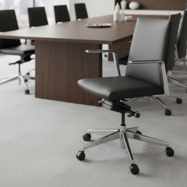 Fauteuil de bureau exécutif Manheim, dossier bas, cuir naturel, aluminium