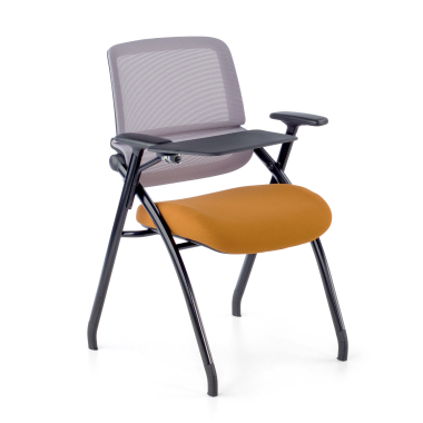 chaise avec tablette orange avec une palette d ecriture maille accoudoirs mobiles 1