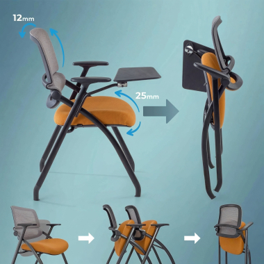 chaise avec tablette orange avec une palette d ecriture maille accoudoirs mobiles 4