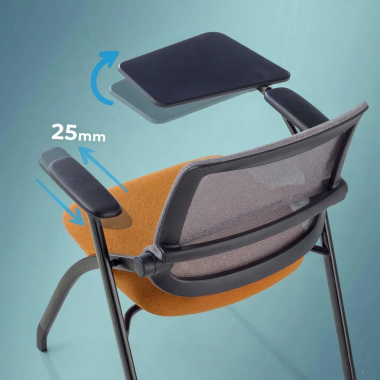 chaise avec tablette orange avec une palette d ecriture maille accoudoirs mobiles 5