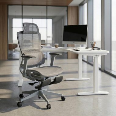 chaise ergonomique gris avec repose pieds maille accoudoirs reglables 3d double soutien lombaire appui tete repose pieds extensible 2