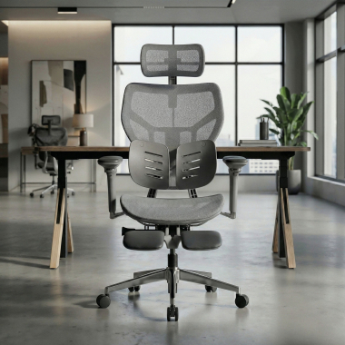 chaise ergonomique gris erghos x3 maille accoudoirs reglables 5d double soutien lombaire appui tete 2