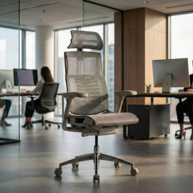 chaise ergonomique gris structure blanche maille accoudoirs reglables 5d soutien lombaire appui tete 2