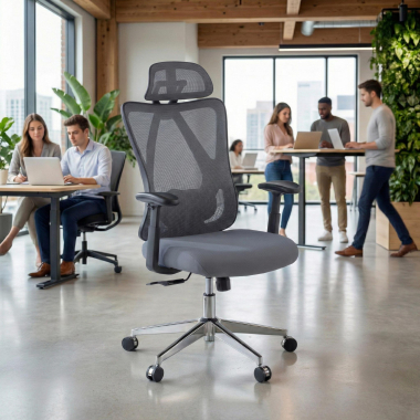 chaise ergonomique gris matrix maille accoudoirs mobiles soutien lombaire appui tete 2