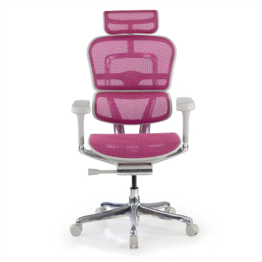 chaise ergonomique blanc rose structure blanche rouge maille accoudoirs reglables 5d appui tete 3