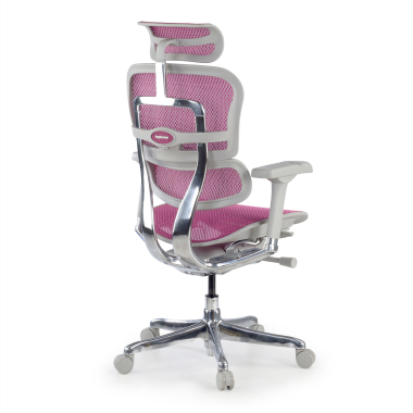 chaise ergonomique blanc rose structure blanche rouge maille accoudoirs reglables 5d appui tete 7