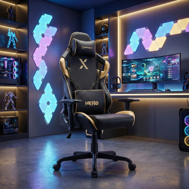 chaise gaming jaune hero simil cuir accoudoirs mobiles coussin lombaire et cervical appui tete 2