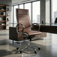 Fauteuil de direction Arkansas, cadre chromé, cuir véritable