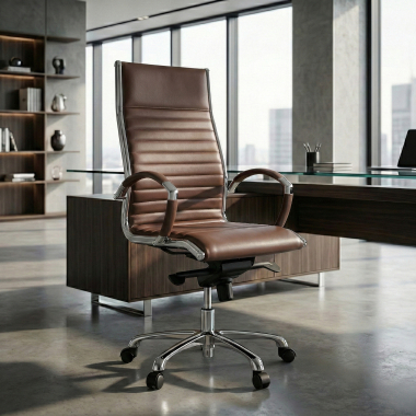 fauteuil de bureau marron cuir naturel cuir authentique accoudoirs rembourres 2