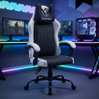 chaise gaming blanc noir titan simil cuir accoudoirs rabattables coussin appuie tete appui tete 2