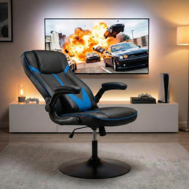 chaise gaming bleu simil cuir accoudoirs rabattables 2