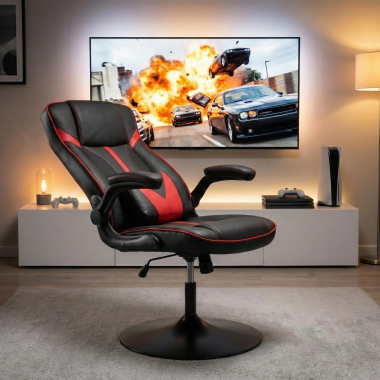 chaise gaming rouge simil cuir accoudoirs rabattables 2