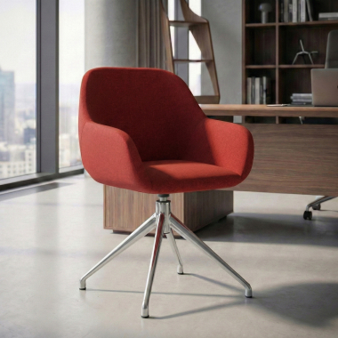 chaise de reunion chromee rouge pivotante tissu accoudoirs rembourres 2