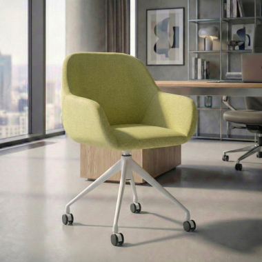 chaise de reunion blanc vert giratoire avec roulettes tissu accoudoirs rembourres 2