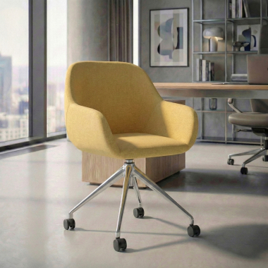 chaise de reunion chromee jaune giratoire avec roulettes tissu accoudoirs rembourres 2