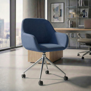 chaise de reunion chromee bleu giratoire avec roulettes tissu accoudoirs rembourres 2