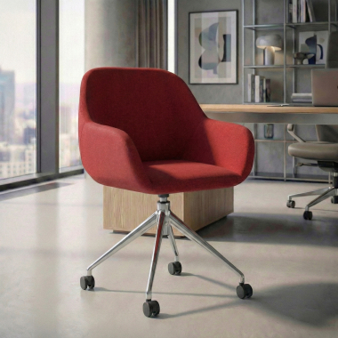 chaise de reunion chromee rouge giratoire avec roulettes tissu accoudoirs rembourres 2