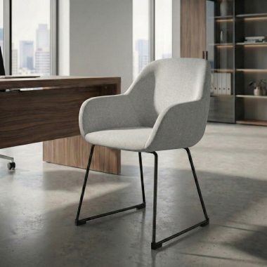 chaise visiteur gris clair structure pietement luge tissu accoudoirs rembourres 2