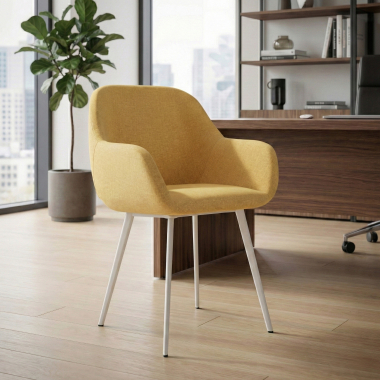 chaise visiteur blanc jaune 4 pattes tissu accoudoirs rembourres 2
