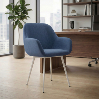chaise visiteur blanc bleu 4 pattes tissu accoudoirs rembourres 2