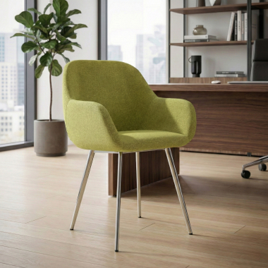 chaise visiteur chromee vert 4 pattes tissu accoudoirs rembourres 2