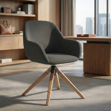 chaise de reunion anthracite giratoire en bois tissu accoudoirs rembourres 2