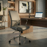 Fauteuil de Bureau Belfast à dossier bas, accoudoirs aluminium, éco-cuir