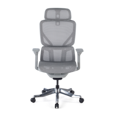 chaise ergonomique blanc gris aerofit structure blanche maille accoudoirs reglables 4d double soutien lombaire appui tete 3