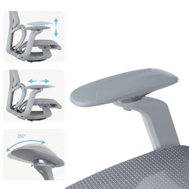 chaise ergonomique blanc gris aerofit structure blanche maille accoudoirs reglables 4d double soutien lombaire appui tete 10