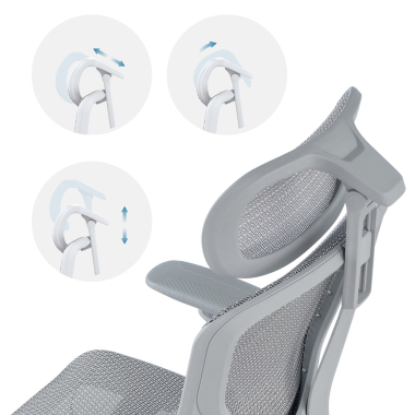 chaise ergonomique blanc gris aerofit structure blanche maille accoudoirs reglables 4d double soutien lombaire appui tete 12