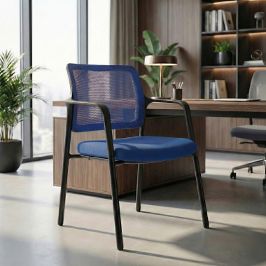chaise visiteur bleu avec bras maille accoudoirs fixes 2