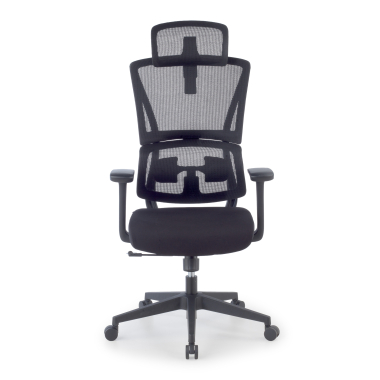 chaise ergonomique noir avec appui tete tissu accoudoirs fixes double soutien lombaire appui tete 3
