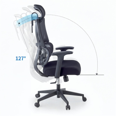 chaise ergonomique noir avec appui tete tissu accoudoirs fixes double soutien lombaire appui tete 5