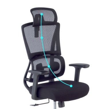 chaise ergonomique noir avec appui tete tissu accoudoirs fixes double soutien lombaire appui tete 9