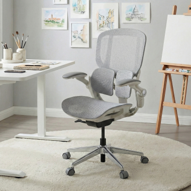 chaise ergonomique blanc gris erghos one sans appui tete maille accoudoirs reglables 3d double soutien lombaire 2