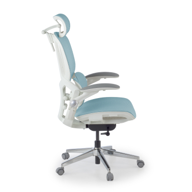 chaise ergonomique blanc bleu erghos one avec appui tete maille accoudoirs reglables 3d double soutien lombaire appui tete 15