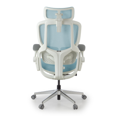 chaise ergonomique blanc bleu erghos one avec appui tete maille accoudoirs reglables 3d double soutien lombaire appui tete 11