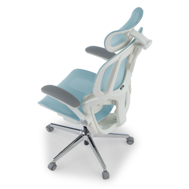 chaise ergonomique blanc bleu erghos one avec appui tete maille accoudoirs reglables 3d double soutien lombaire appui tete 13