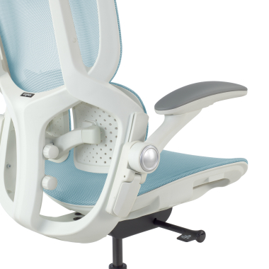 chaise ergonomique blanc bleu erghos one avec appui tete maille accoudoirs reglables 3d double soutien lombaire appui tete 14