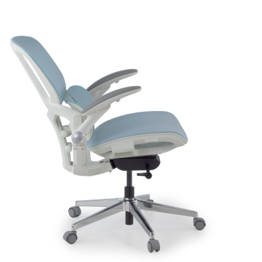 chaise ergonomique blanc bleu erghos one sans appui tete maille accoudoirs reglables 3d double soutien lombaire 4
