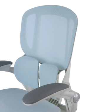 chaise ergonomique blanc bleu erghos one sans appui tete maille accoudoirs reglables 3d double soutien lombaire 15