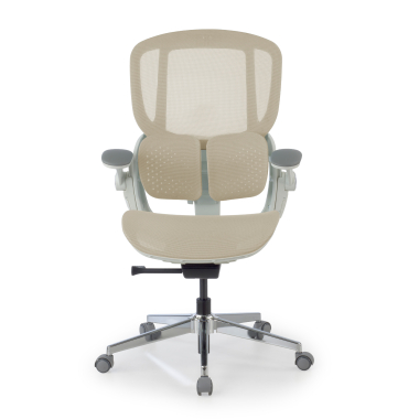 chaise ergonomique beige erghos one sans appui tete maille accoudoirs reglables 3d double soutien lombaire 10