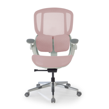 chaise ergonomique blanc rose erghos one sans appui tete maille accoudoirs reglables 3d double soutien lombaire 10